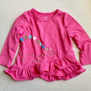 Carter’s Baby Girl Pink Ruffled Long Sleeve Shirt Gold Dinosaur 6 Months